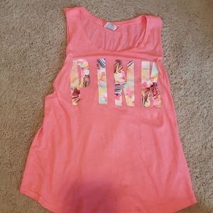 Pink Hawaiian print muscle cut tank